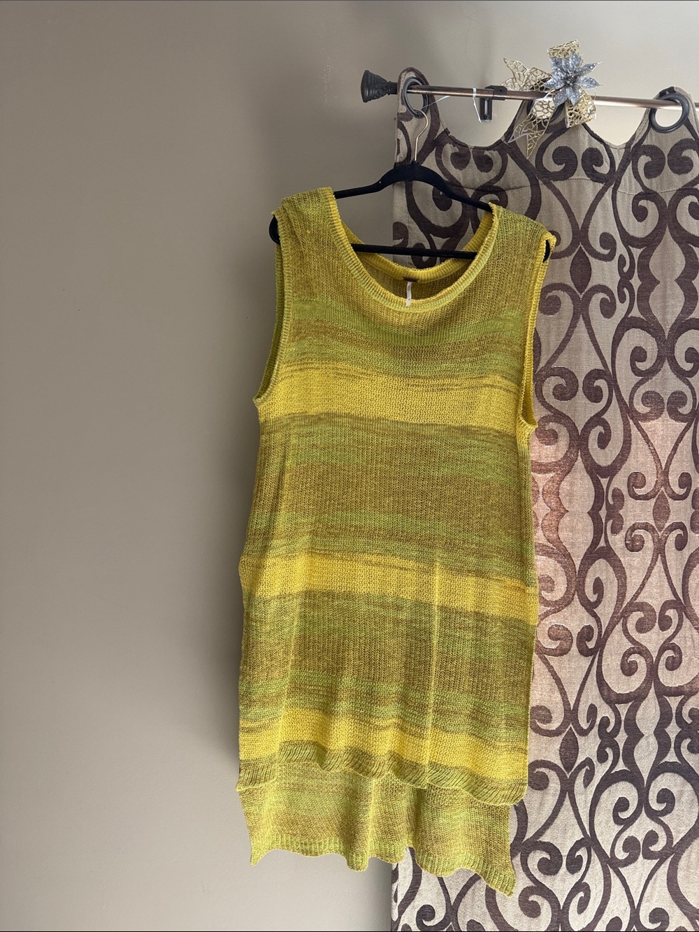 Free People Striped Yellow & Green sweater/ cardigan/ long vest ?